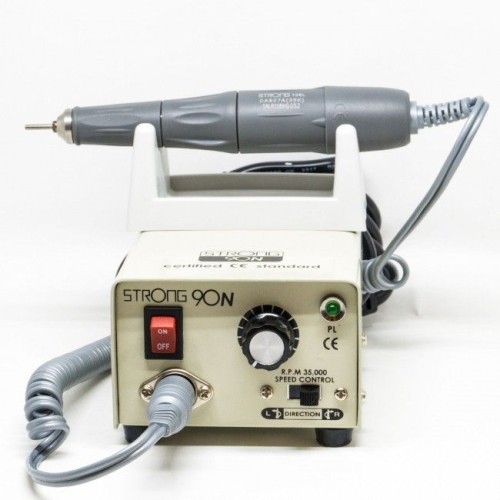 Saeshin STRONG 90N 105L - зуботехнический щеточный микромотор с наконечником 105L и педалью включения–выключения, в коробке, 35000 об/мин (Saeshin (Ю. Корея))